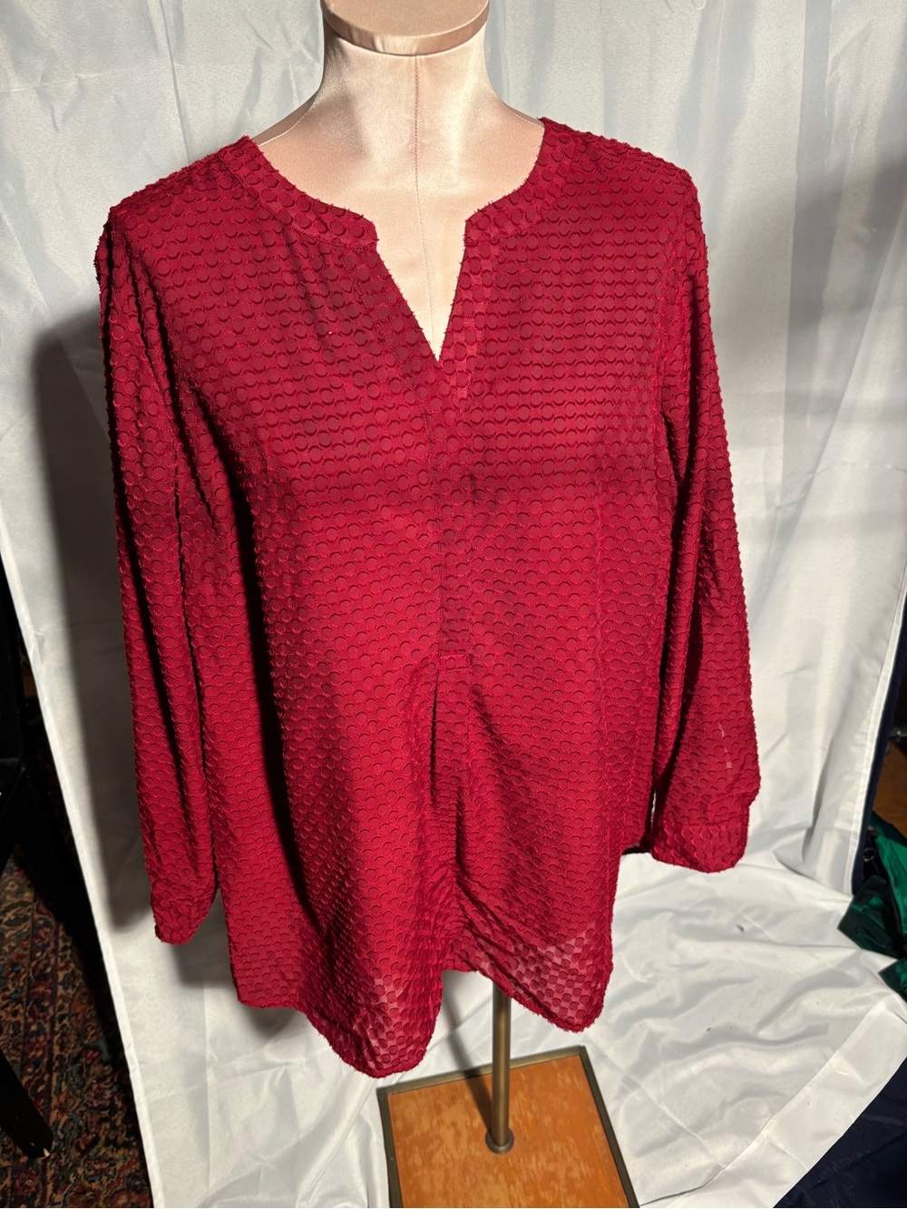 Talbots Women's Textured Split-Neck Top - Wine Red